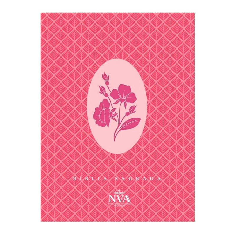 Bíblia Sagrada Arabesco Rosa, NVA, Full Color, Capa Brochura, com flor rosa central. — Plenitude