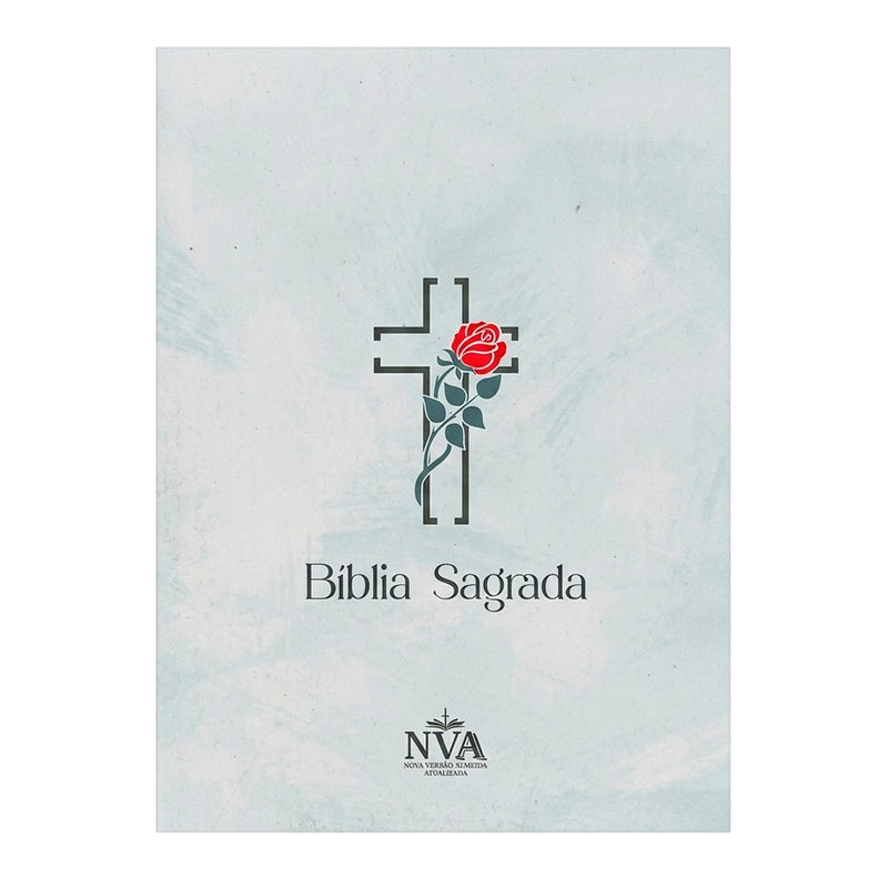 Bíblia Sagrada Cruz Verde, NVA, Full Color, Capa Brochura, com cruz preta e rosa vermelha. — Plenitude