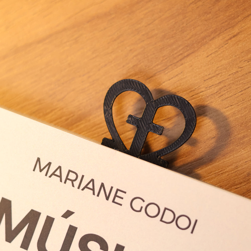 Marca Página 3D | Coração e Cruz Preto