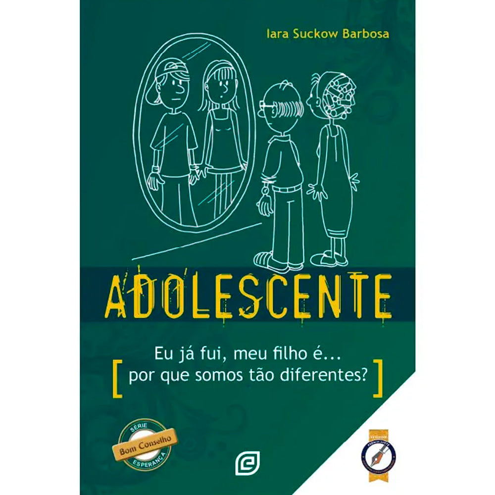 Livro Adolescente, de Iara Suckuw Barbosa, capa verde com ilustração de espelho. — Plenitude