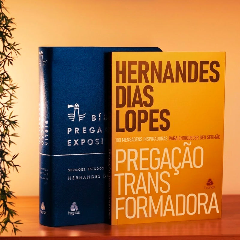 Kit Bíblia Pregação Expositiva | ARA | Luxo Azul + Pregação Transformadora Hernandes Dias Lopes