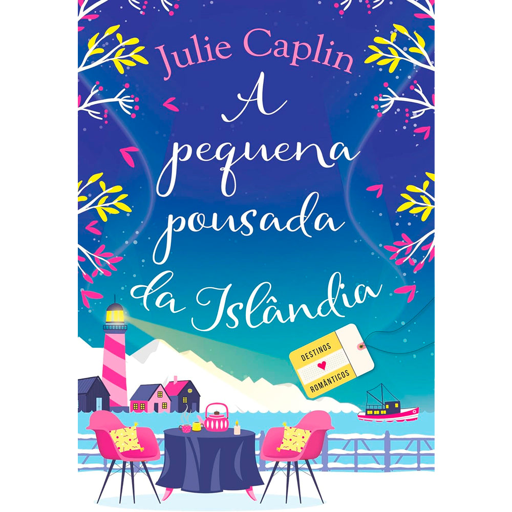 Livro de capa comum, A Pequena Pousada da Islândia de Julie Caplin, com capa azul e ilustração de paisagem nevada. — Plenitude