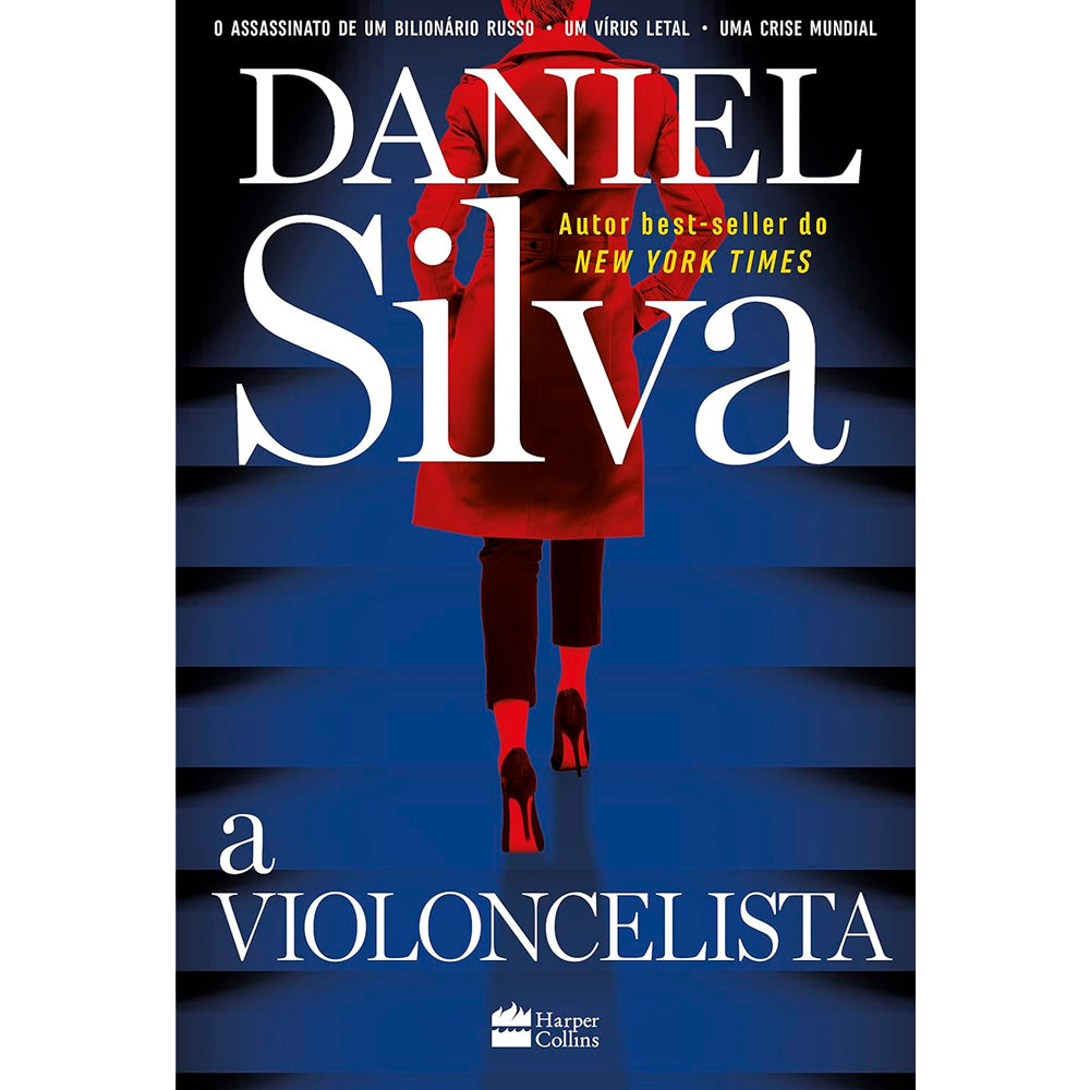 Livro de capa dura A Violoncelista, com capa preta e vermelha, mostrando uma mulher de costas. — Plenitude