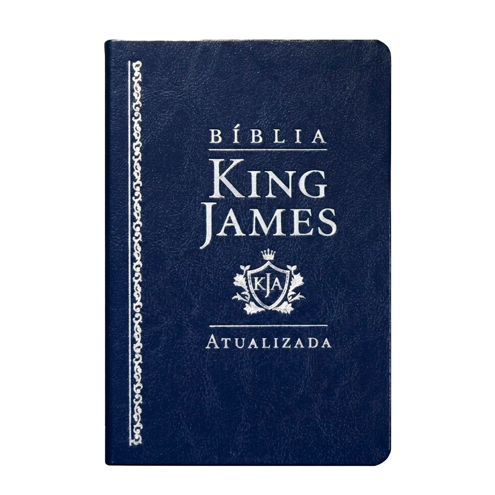 Bíblia King James Atualizada (KJA) Slim, capa luxo azul com detalhes em prata. — Plenitude