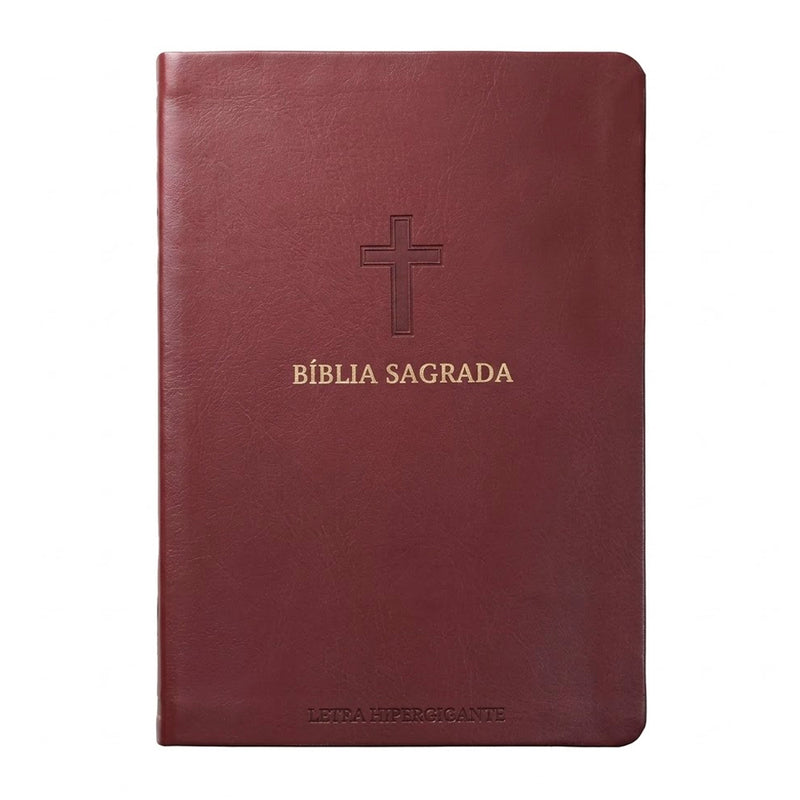 Bíblia Sagrada | ARC | Letra Hipergigante | Harpa Avivada e Corinhos | Capa PU Luxo Cruz Bordô