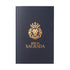 Bíblia Sagrada NVI capa brochura azul-marinho com leão coroado dourado e texto "BÍBLIA SAGRADA" em dourado. — Plenitude