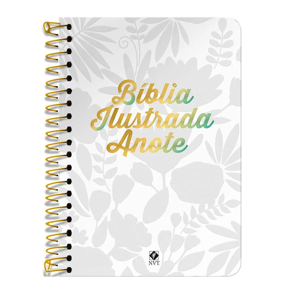 Bíblia Ilustrada Anote Tela Branca | NVT | Letra Normal | Capa Dura Espiral