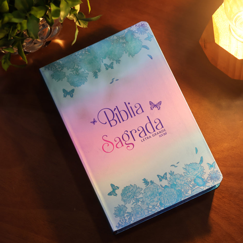 Bíblia Sagrada Borboletas | NVI | Letra Grande | Semi-Luxo Cor Metalizado