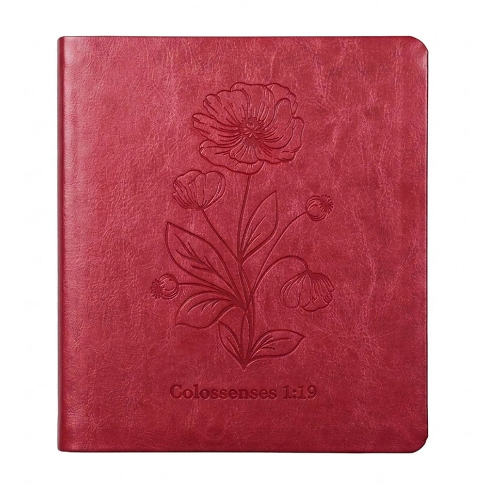 Bíblia Leia e Anote NVT, capa luxo bordô com relevo floral e Colossenses 1:19, letra grande. — Plenitude