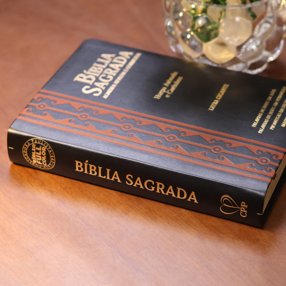 Bíblia Sagrada | Letra Gigante | ARC | Harpa Avivada e Corinhos | Capa PU Luxo Arabesco Preto e Café