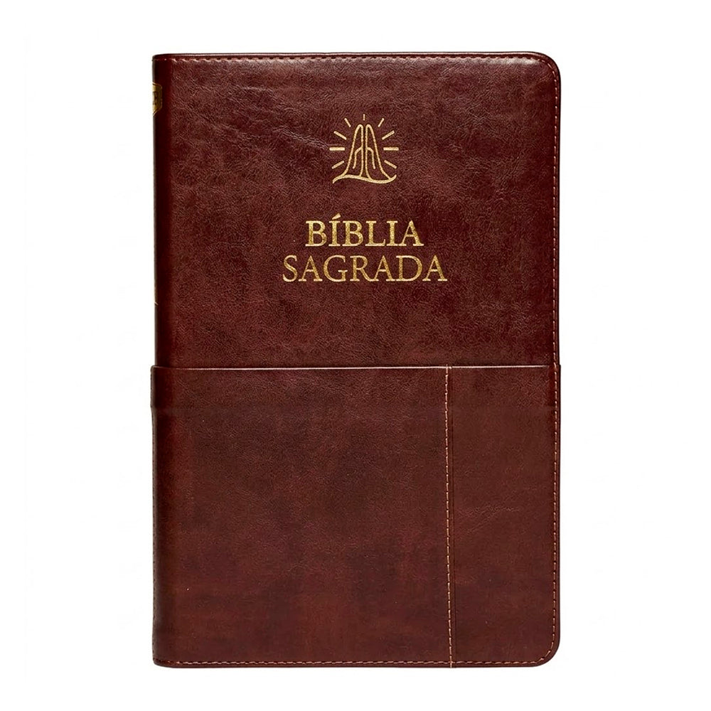 Bíblia Sagrada Slim ACF, capa dura luxo marrom com bolso e detalhes dourados. — Plenitude