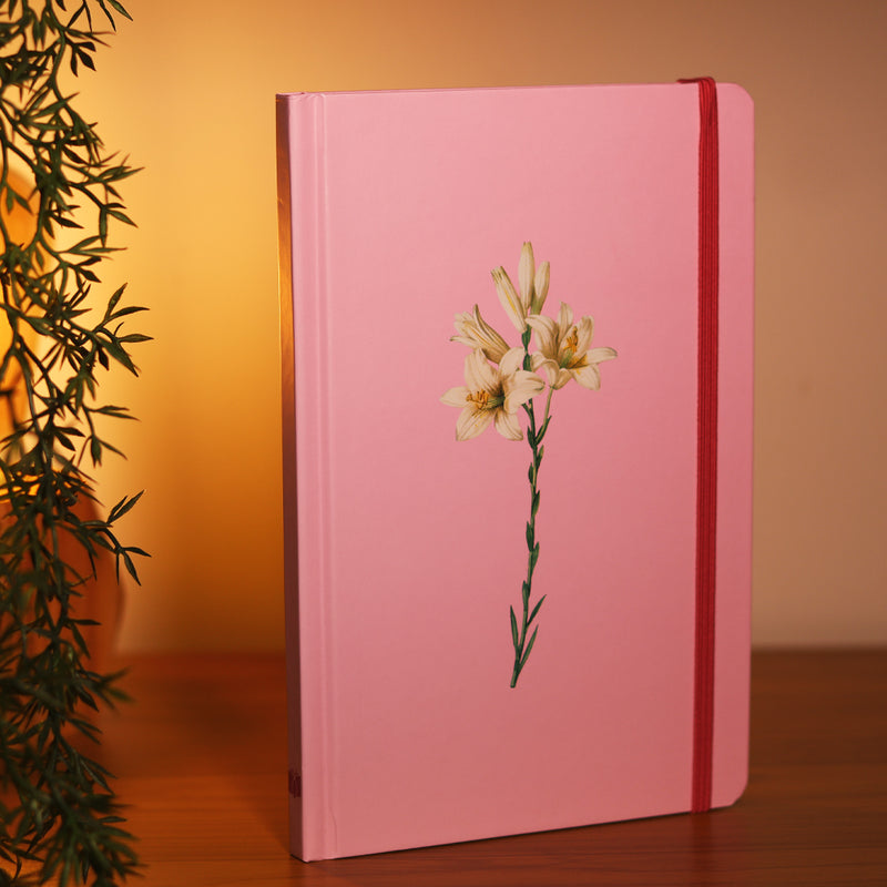 Caderno Moleskine Rosa | Com Pauta | Capa Lírios