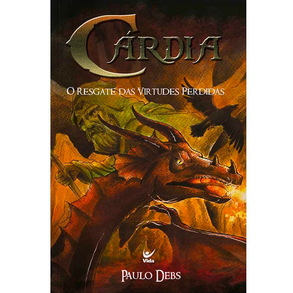 Livro Cárdia, de Paulo Debs, capa escura com ilustração de um dragão e um corvo. — Plenitude
