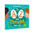 Capa de livro infantil De A a Z Tem Virtudes Pra Você, com duas crianças e letras coloridas. — Plenitude