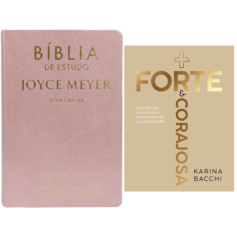 Kit Bíblia De Estudo Joyce Meyer, NVI, Letra Grande, Capa Luxo Rosa, rosa com letras douradas — Plenitude