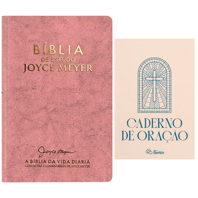 Kit Bíblia De Estudo Joyce Meyer | NVI | Letra Grande | Capa Rosa + Caderno de Oração | Berith