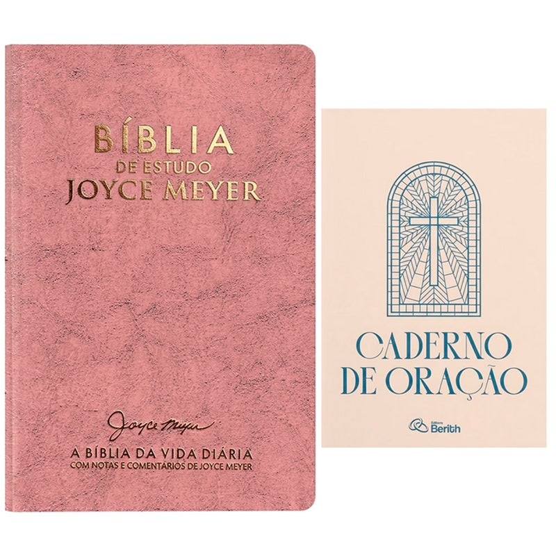 Kit Bíblia De Estudo Joyce Meyer | NVI | Letra Média | Capa Rosa + Caderno de Oração | Berith