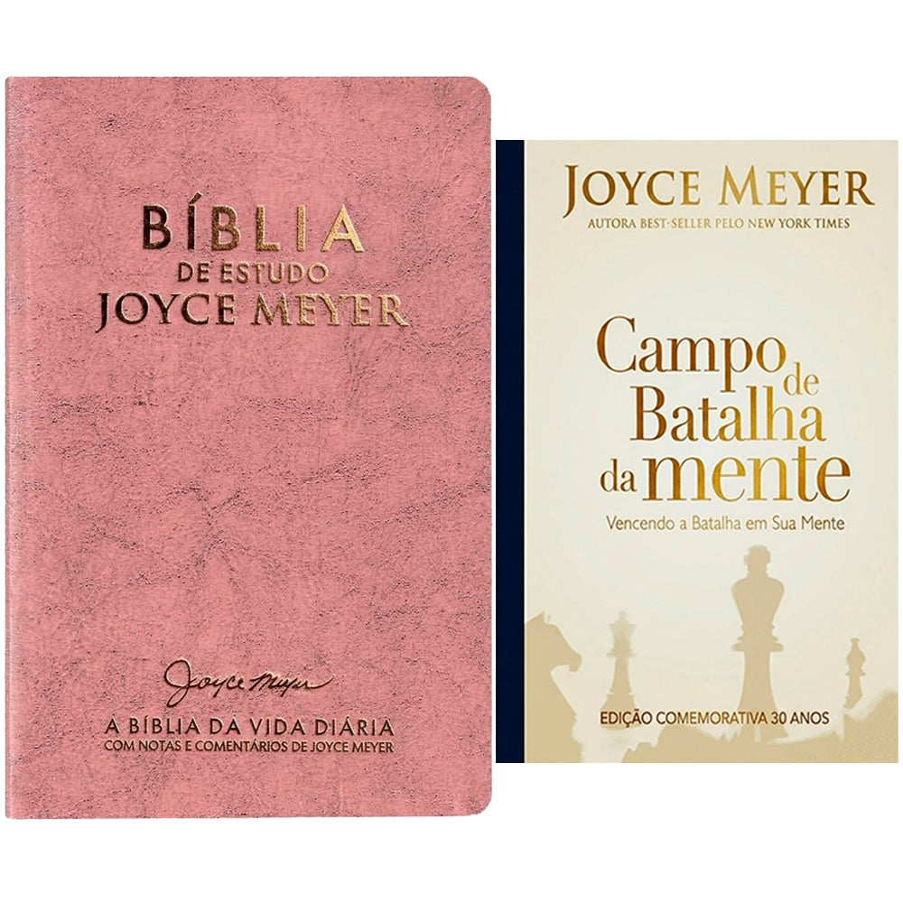 Kit Bíblia De Estudo Joyce Meyer, NVI, Letra Grande, Capa Rosa, rosa com letras douradas — Plenitude