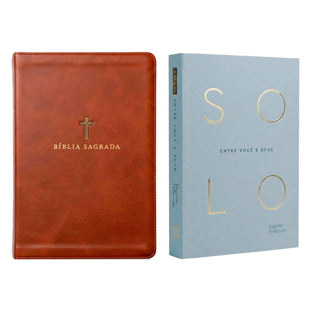 Kit Bíblia Sagrada | NVI | Leitura Perfeita | Couro Soft Marrom | Com Índice + Devocional Solo | Eugene Peterson