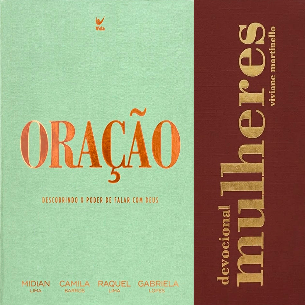 Kit Devocional Oração + Devocional Mulheres, 365 Dias, Viviane Marti, capas verde claro e vinho — Plenitude