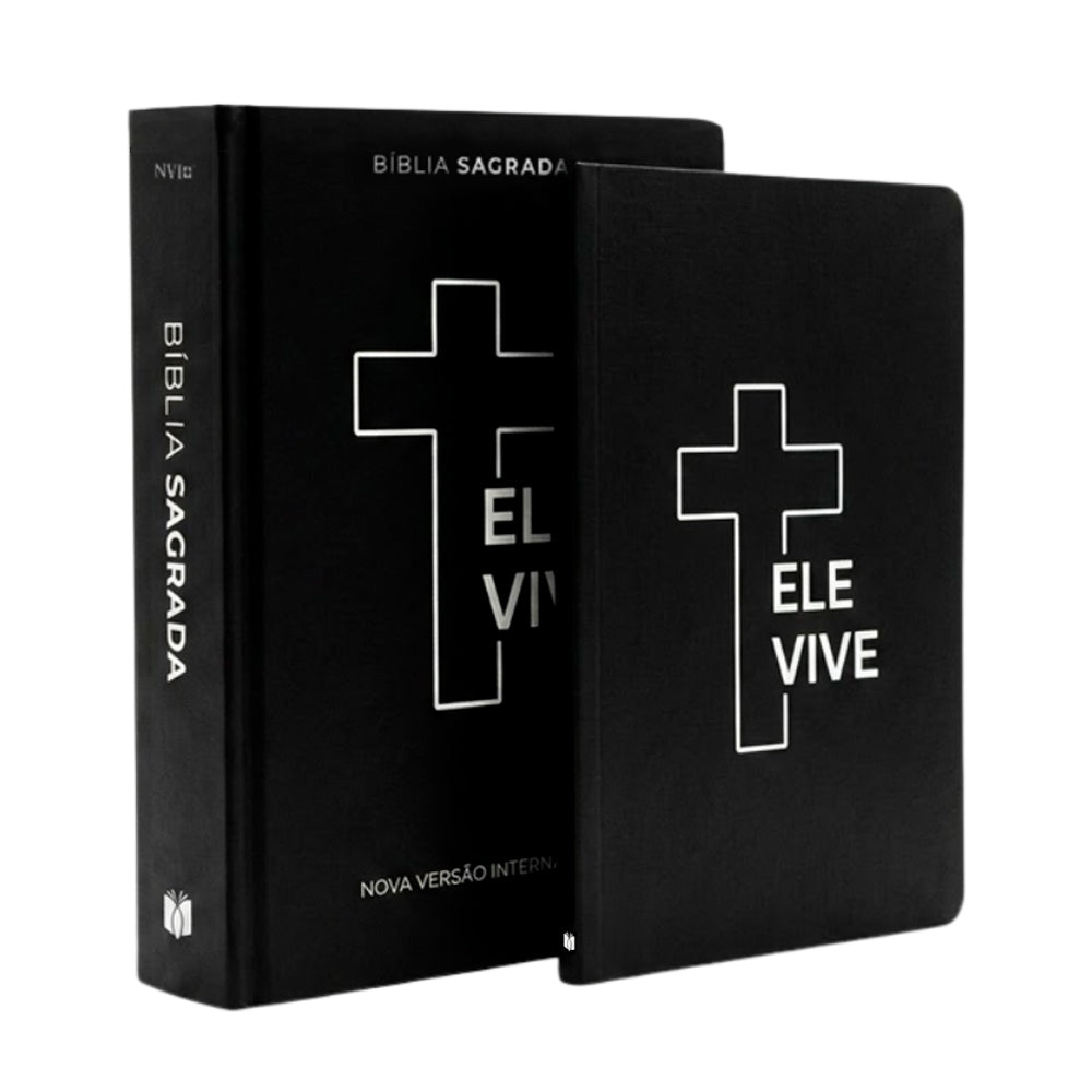 Kit Livro Bloco de Anotações  | Capa Brochura e Bíblia Sagrada Ele Vive | NVI | Letra Maior | Capa Dura Ilustrada