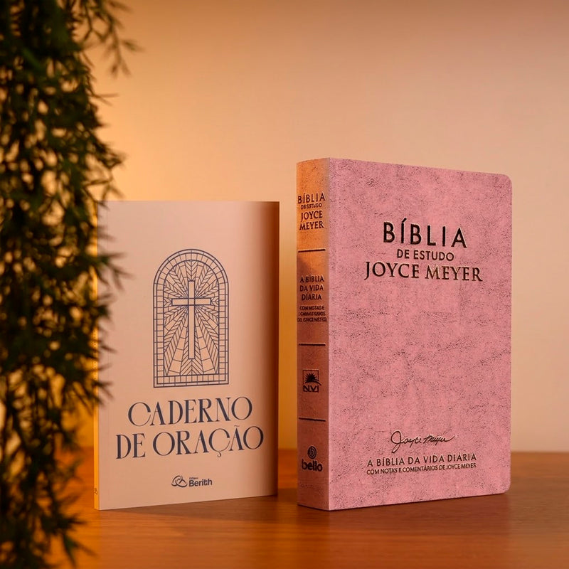 Kit Bíblia De Estudo Joyce Meyer | NVI | Letra Média | Capa Rosa + Caderno de Oração | Berith