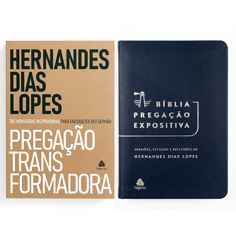 Kit Bíblia Pregação Expositiva | ARA | Luxo Azul + Pregação Transformadora Hernandes Dias Lopes