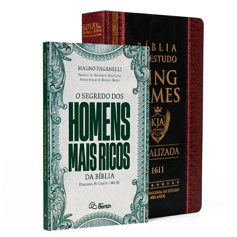 Kit Bíblia de Estudo King James Atualizada | Hipergigante | Full Collor | Capa Dura + O Segredo dos Homens Mais Ricos da Bíblia | Magno Paganelli