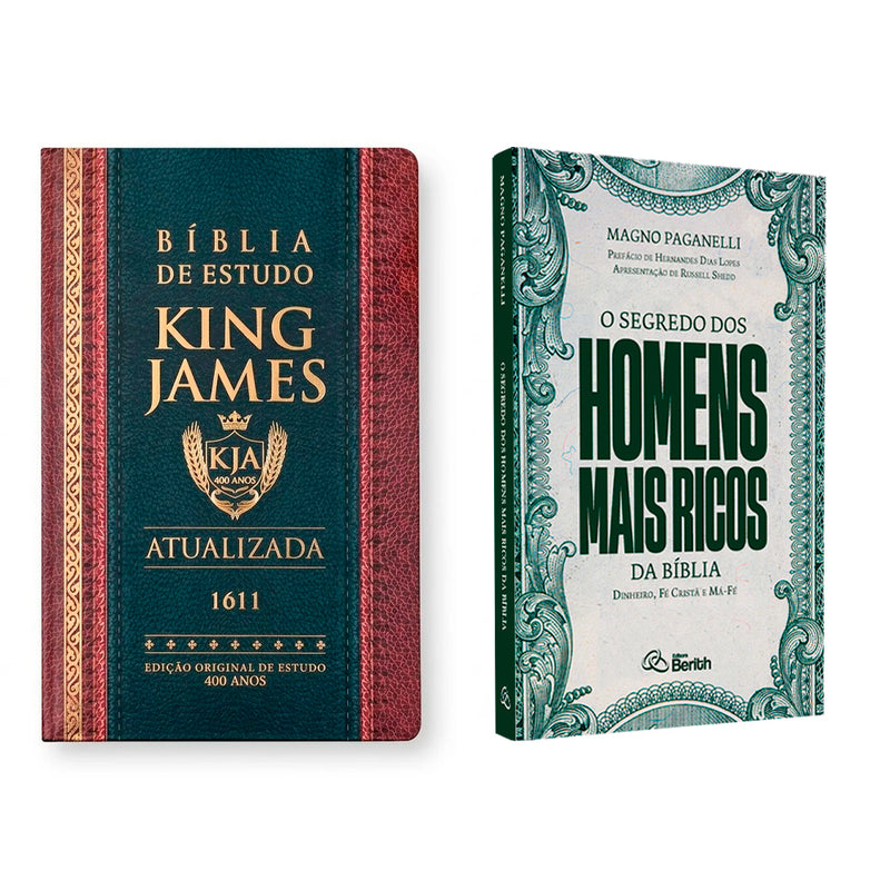 Kit Bíblia de Estudo King James Atualizada | Hipergigante | Full Collor | Capa Dura + O Segredo dos Homens Mais Ricos da Bíblia | Magno Paganelli