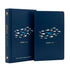 Kit Livro Bloco de Anotações e Bíblia Sagrada Slim Cor, Capa Brochura, azul marinho com peixes. — Plenitude