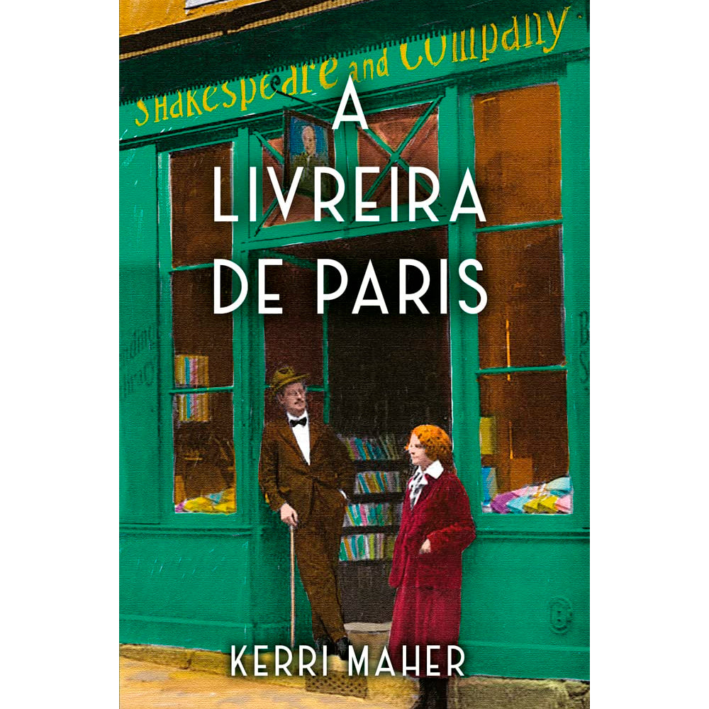Capa do livro A Livreia de Paris, de Kerri Maher, com foto de um casal em frente a uma livraria verde. — Plenitude