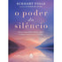 Capa de livro O Poder do Silêncio, com paisagem de lago e montanhas ao pôr do sol. — Plenitude