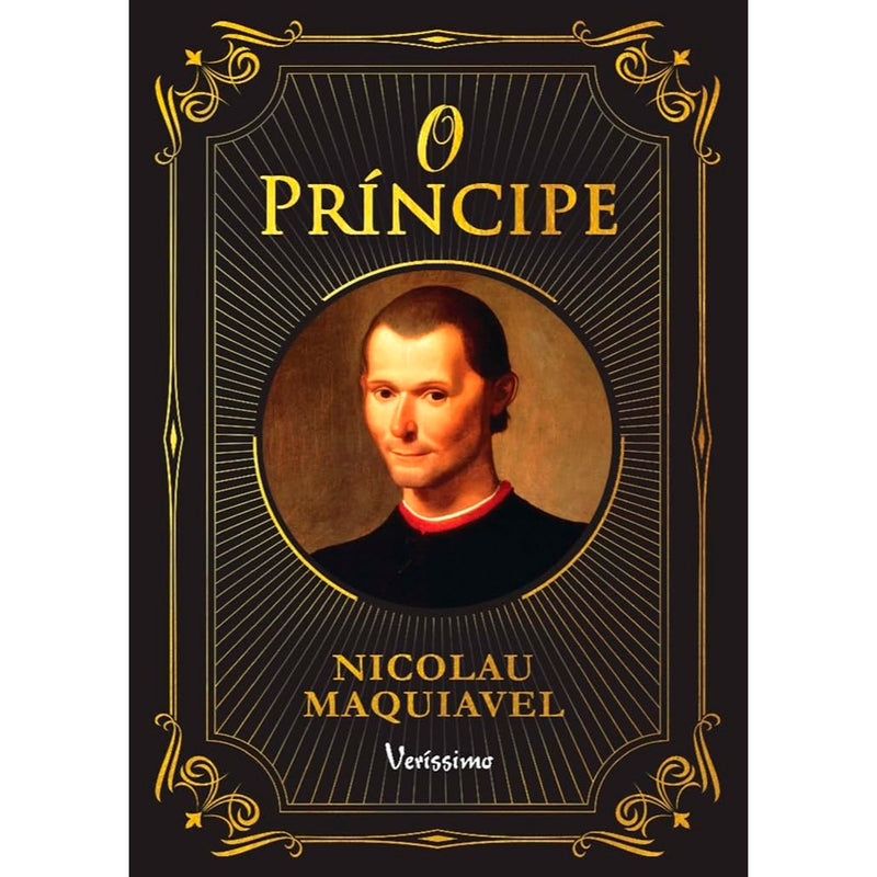Livro O Príncipe, de Nicolau Maquiavel, edição Veríssimo, capa dura preta com retrato. — Plenitude