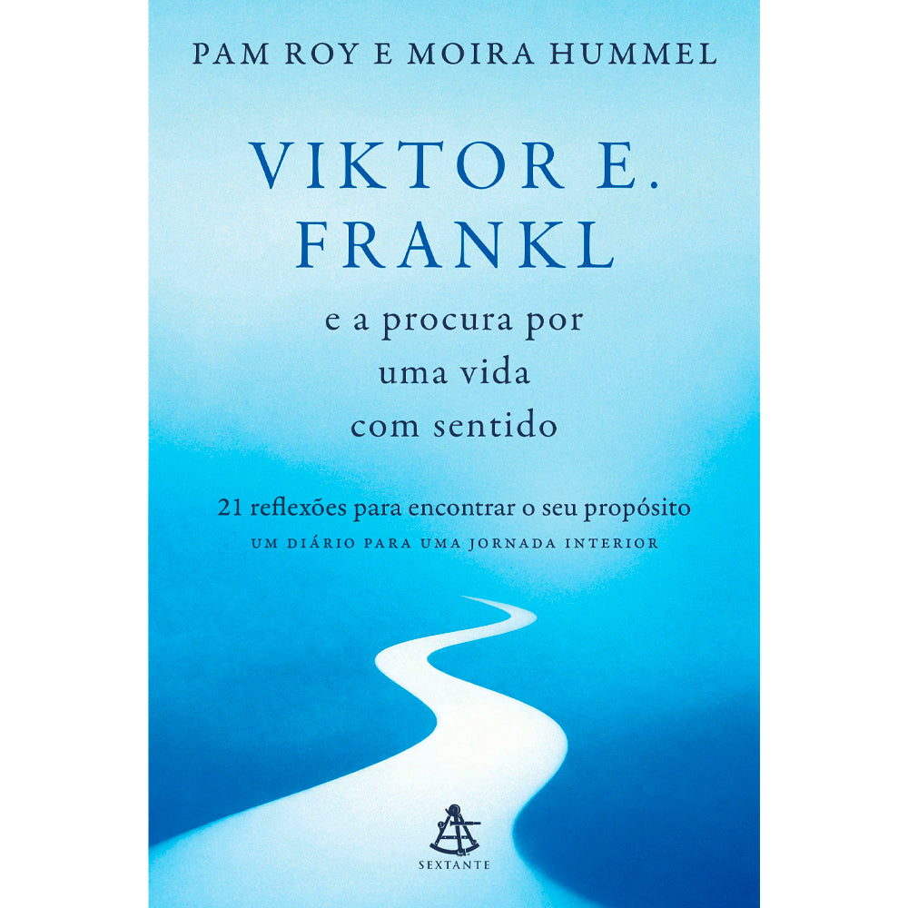 Livro "Viktor E. Frankl e a Procura Por Uma Vida Com Sentido" com capa azul clara e um caminho sinuoso. — Plenitude