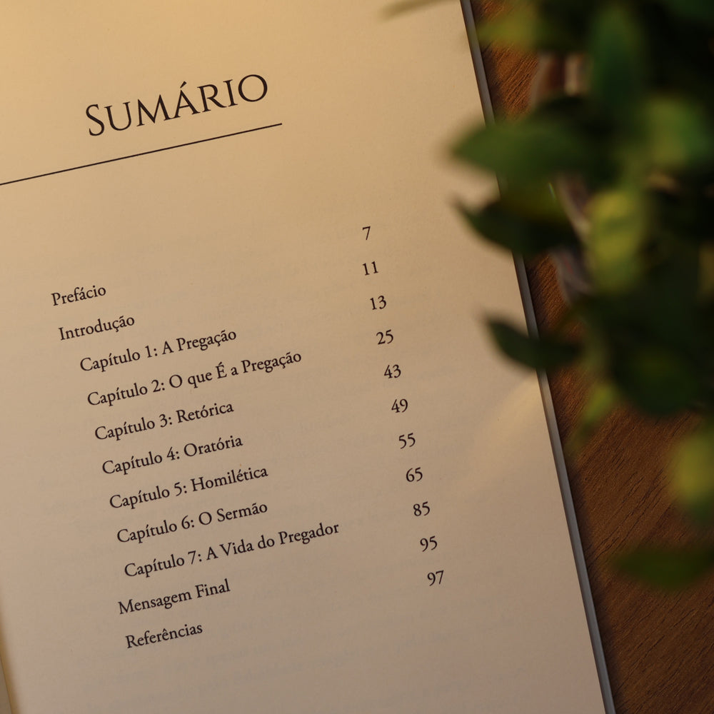 Sumário do livro Homilética com os sete capítulos, de A Pregação a A Vida do Pregador