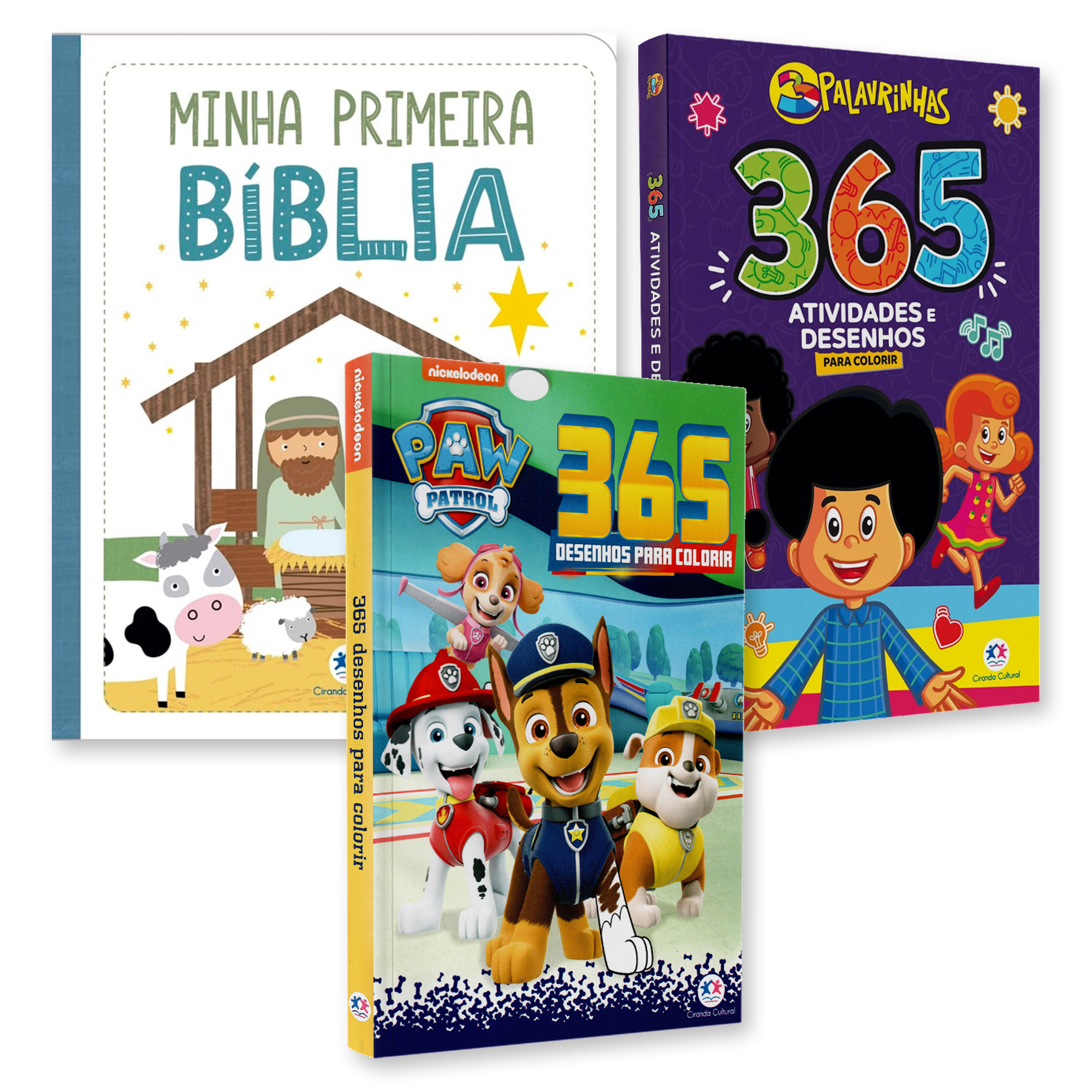Kit 365 Patrulha Canina + 3 Palavrinhas | 365 Atividades e Desenhos para Colorir + Minha Primeira Bíblia para Meninos | Capa Almofadada