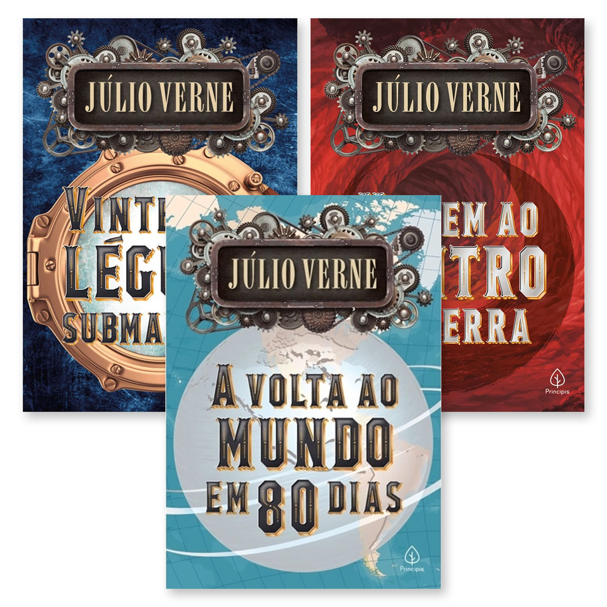 Kit A Volta ao Mundo em 80 Dias + Vinte Mil Léguas Submarinas + Viagem ao Centro da Terra | Júlio Verne