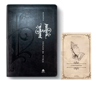 Kit Bíblia de Estudo Hagnos | King James | Capa Luxo Preta + Confissões | Clássicos da Literatura | Agostinho