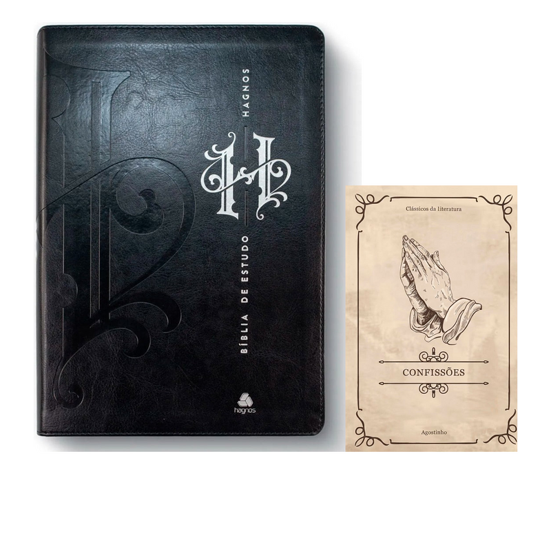 Kit Bíblia de Estudo Hagnos | King James | Capa Luxo Preta + Confissões | Clássicos da Literatura | Agostinho
