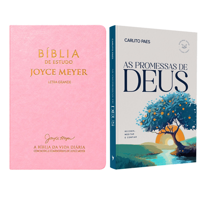 Kit Bíblia De Estudo Joyce Meyer | NVI | Letra Grande | Capa Rosa + Devocional As Promessas de Deus | Carlito Paes