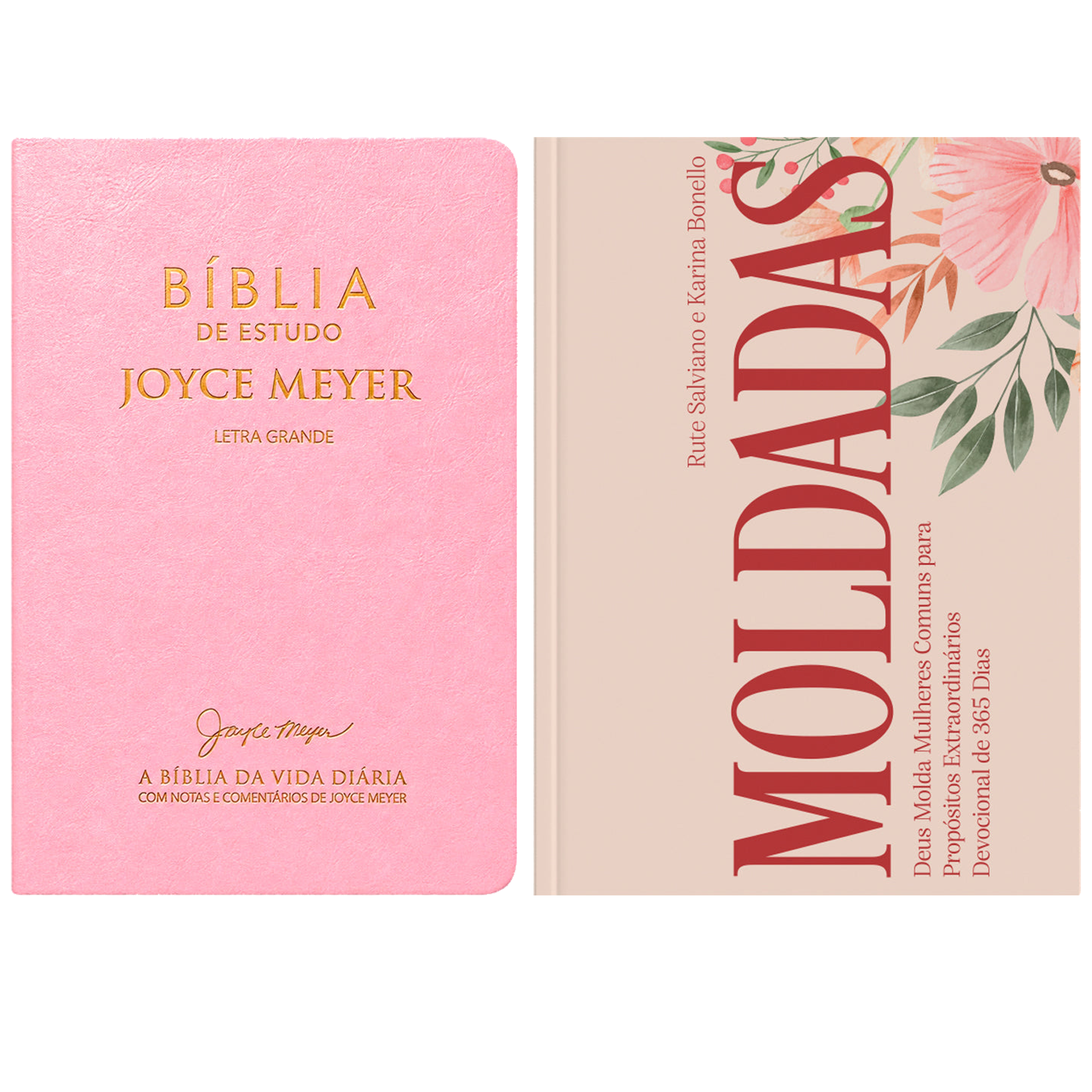 Kit Bíblia De Estudo Joyce Meyer | NVI | Letra Grande | Capa Rosa + Devocional Moldadas | 365 Dias com as Mulheres da Bíblia | Rute Salviano e Karina Bonello