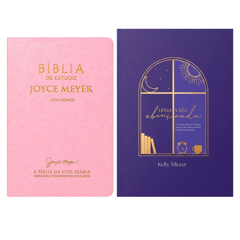 Kit Bíblia De Estudo Joyce Meyer | NVI | Letra Grande | Capa Rosa + Devocional Uma Vida Abençoada | Kelly Minter