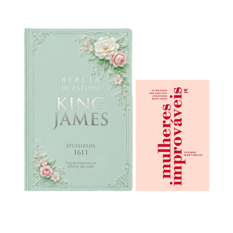 Kit Bíblia de Estudo King James 1611 | KJA 400 Anos | Full Collor | Capa Dura Verde Floral + Mulheres Improváveis | Viviane Martinello
