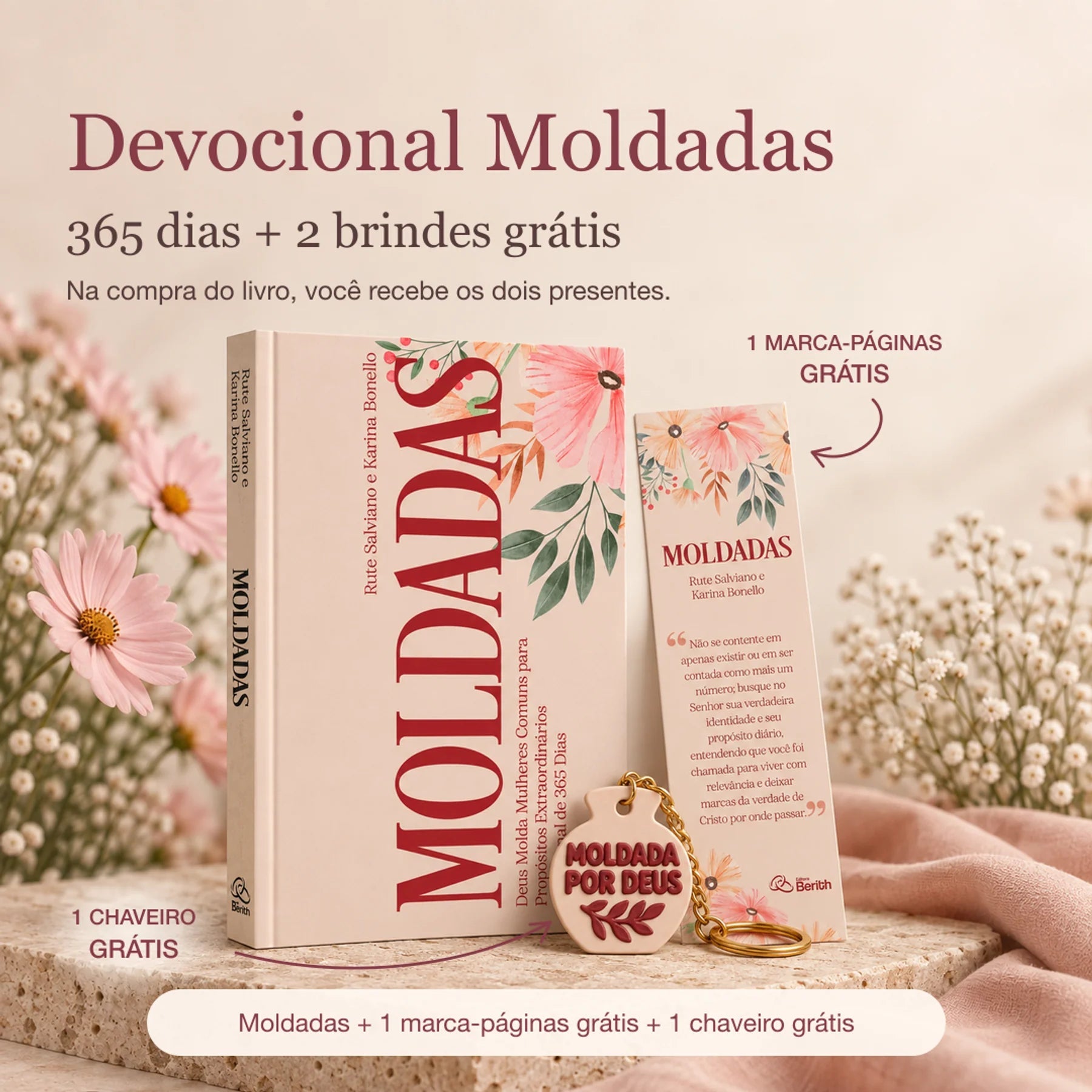 Capa de Devocional Moldadas | 365 Dias com as Mulheres da Bíblia | Rute Salviano e Karina Bonello — item do Kit Bíblia de Estudo King James 1611 | KJA 400 Anos | Full Collor | Capa Dura Verde Floral + Devocional Moldadas | 365 Dias com as Mulheres da Bíblia | Rute Salviano e Karina Bonello · foto 3