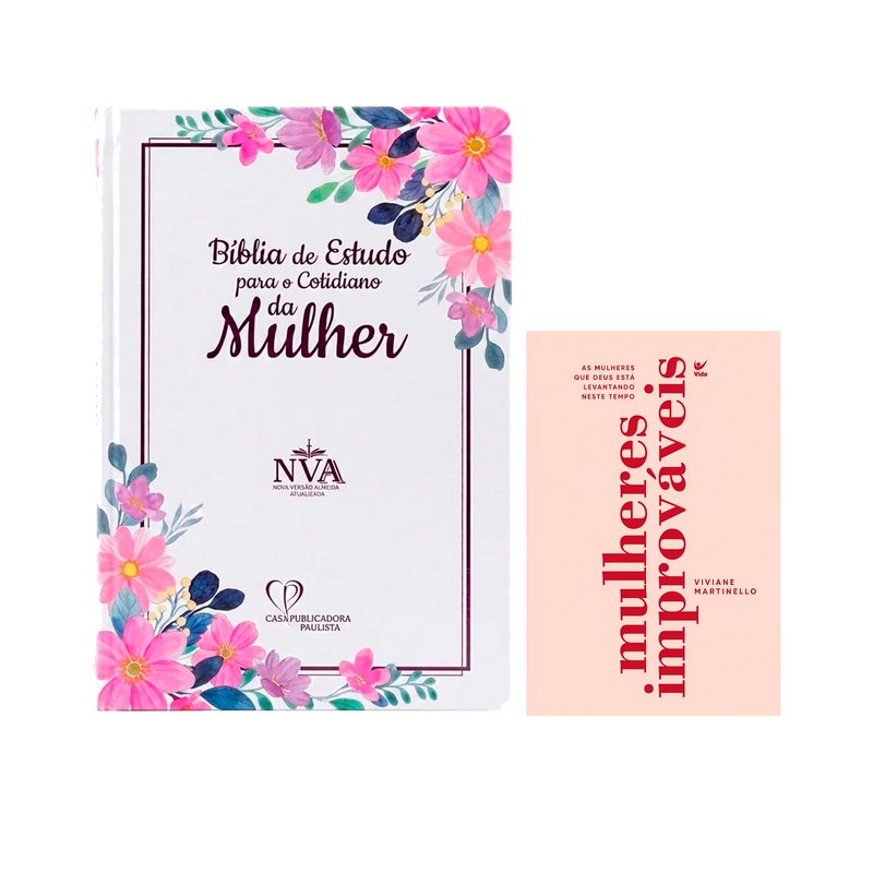 Kit Bíblia de Estudo Para o Cotidiano da Mulher | NVA | Full Collor | Capa Dura Branca + Mulheres Improváveis | Viviane Martinello
