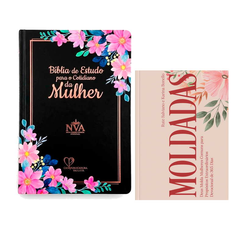 Kit Bíblia de Estudo Para o Cotidiano da Mulher | NVA | Full Collor | Capa Dura Preta + Devocional Moldadas | 365 Dias com as Mulheres da Bíblia | Rute Salviano e Karina Bonello