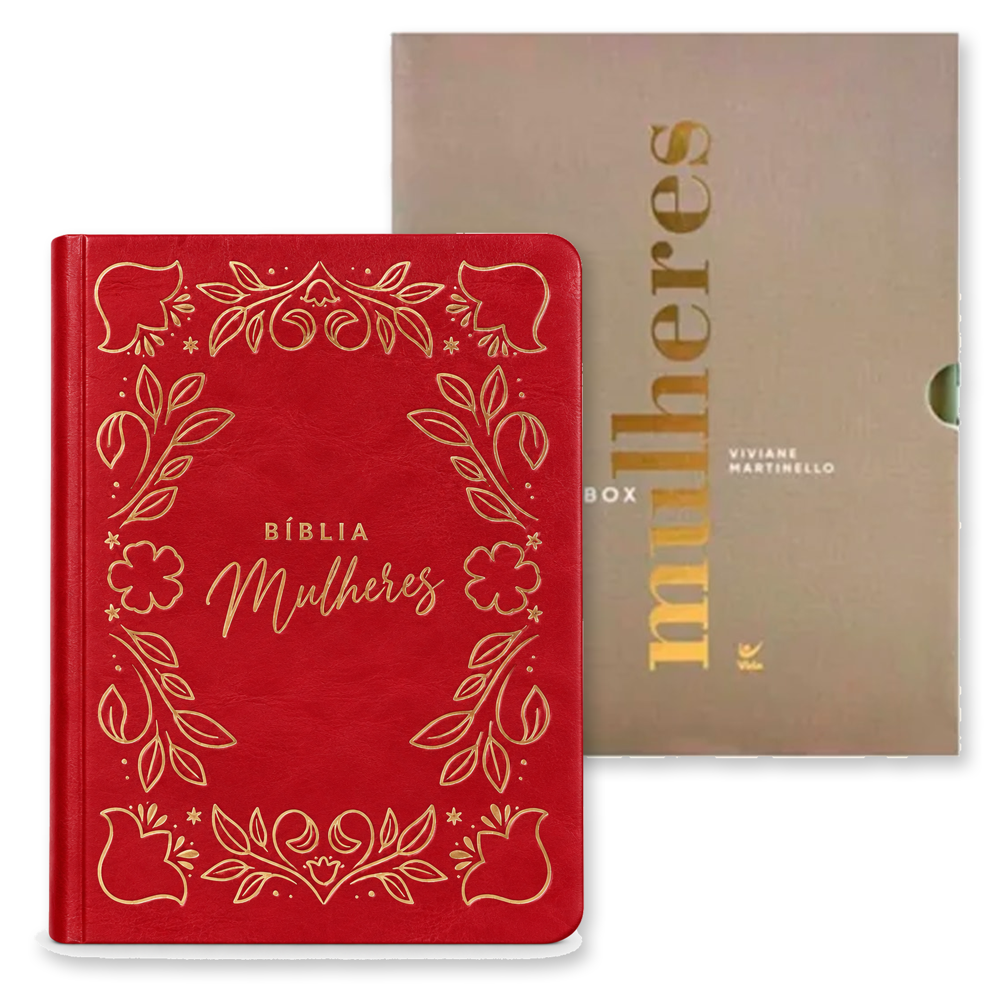 Kit Bíblia Mulheres Frame e Floral | NVT | Capa Luxo Rosa + Box Mulheres | Viviane Martinello