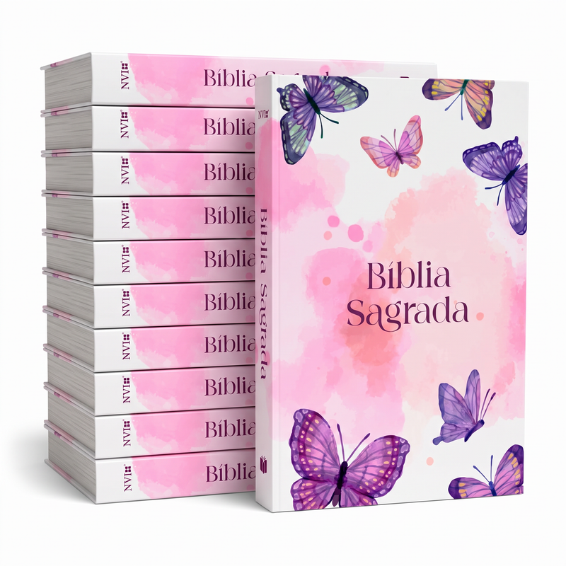 Kit Bíblia Sagrada Borboleta Aquarela | NVI | Capa Brochura 10un