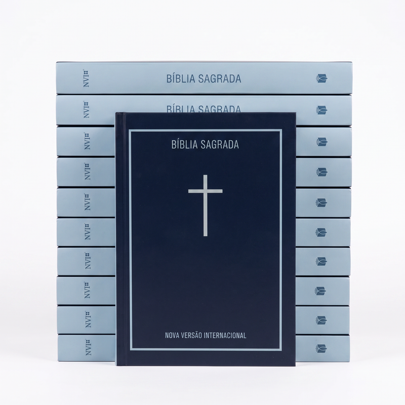 Kit Bíblia Sagrada Cruz Azul | NVI | Capa Brochura 10un