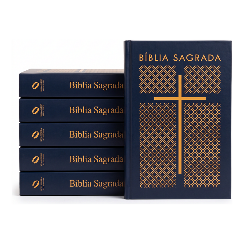 Kit Bíblia Sagrada Cruz Azul Tracejado | NAA | Letra Normal | Capa Ilustrada 5un